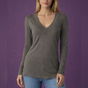 ZOOEY Gray V-Neck Long Sleeve Supima Cotton T-shirt